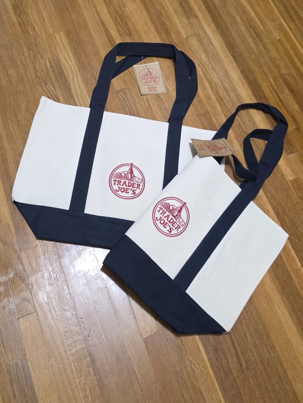 2 Trade Joes Navy & White Canvas Tote Bag